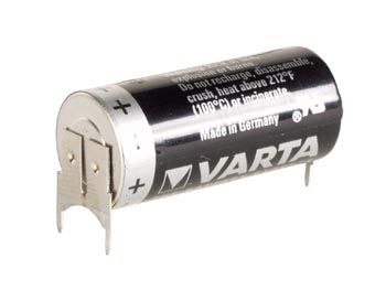 Pile Lithium Varta - CR2/3AA\'SLF - 3.0V - 1350mAh - 14.8 x 33.5mm - PCB vertical solder pins, cliquez pour agrandir 