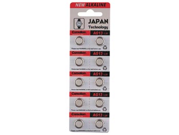 Piles bouton alcaline - LR44, A76, G13, SR44, V357 - 1.5V - pack 10 piles, cliquez pour agrandir 