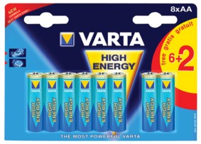 Pack 8 piles Alcaline Varta High Energy - LR6 - AA - 1.5V, cliquez pour agrandir 