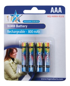 Pack de 4 Piles rechargeables NiMH - R03 - 1.2V - AAA - 800mAh, cliquez pour agrandir 
