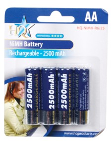 Pack de 4 Piles rechargeables NiMH - R6 - 1.2V - AA - 2500mAh, cliquez pour agrandir 