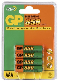 Pack de 4 Piles rechargeables NiMH GP - R03 - 1.2V - AAA - 850mAh, cliquez pour agrandir 