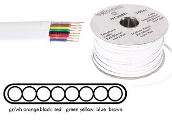 Cable Telephone 8 X 0.08mm - Blanc, Plat, 100m, cliquez pour agrandir 