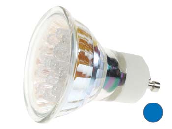 Lampe LED GU10 Bleue - 240V - 15 LEDs, cliquez pour agrandir 