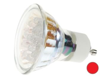 Lampe LED GU10 Rouge - 240V - 15 LEDs, cliquez pour agrandir 