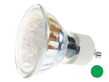 Lampe LED GU10 Verte - 240V - 15 LEDs, cliquez pour agrandir 