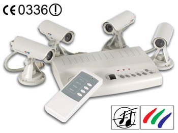Systeme de surveillance A/V avec 4 caméras couleur et telecommande - CAMSET13, cliquez pour agrandir 